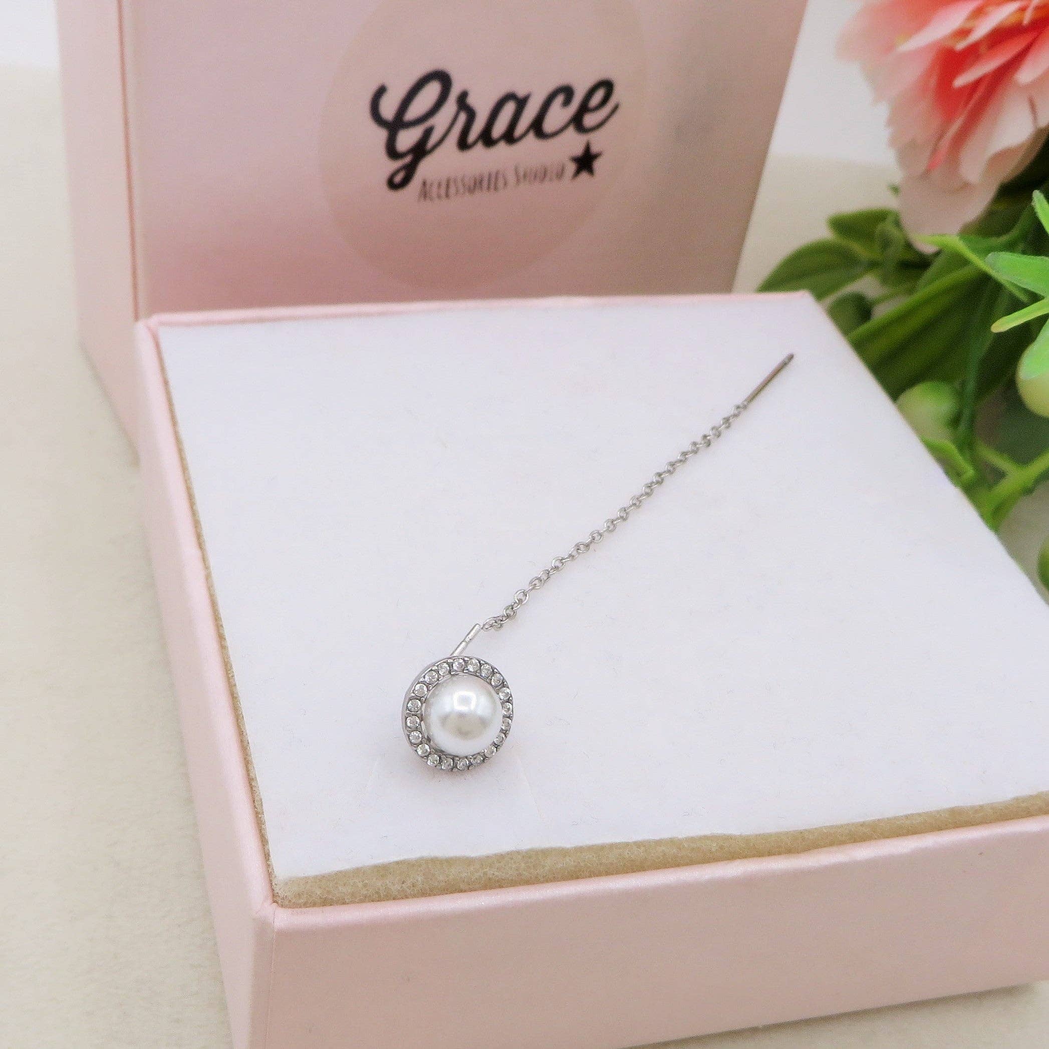 Daemon srls - Wholesale Jewelry - Men's - SHINY PEARL - ARGENTO 925 ~ Orecchino filo pendente con perla - saliscendi0