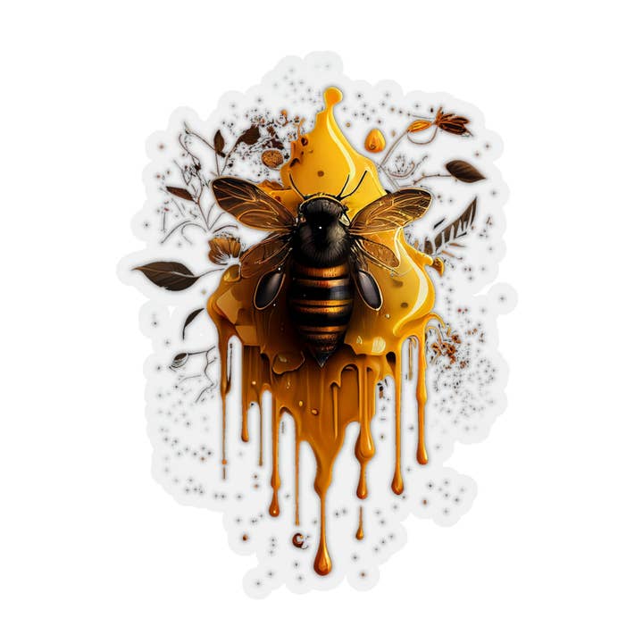 Waterproof Vinyl Sticker - Honeybee On Dripping Honeycomb for wholesale by Smartstead Homestead