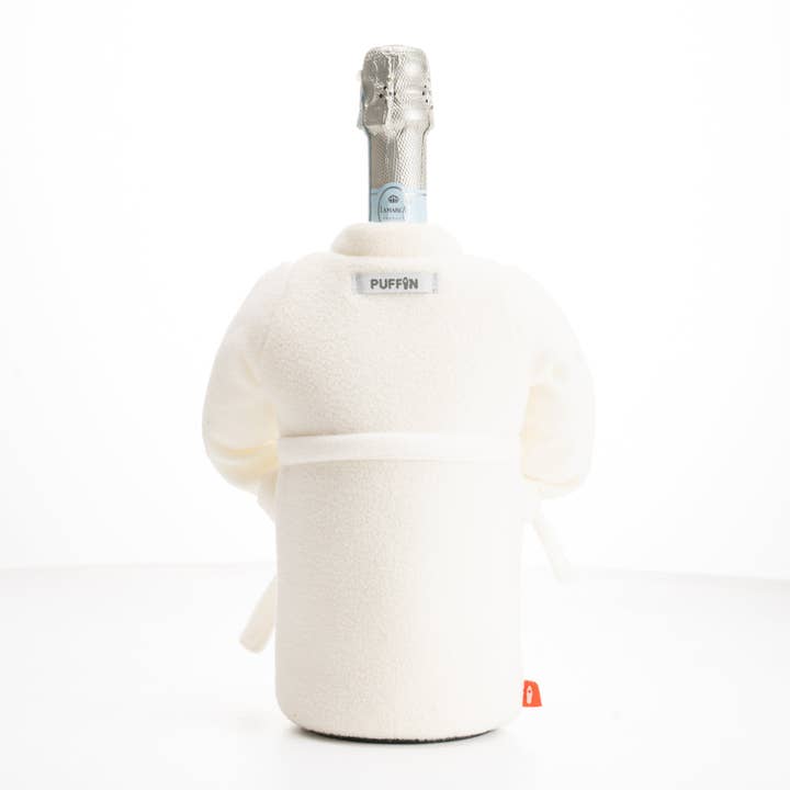 Puffin Drinkwear - Wholesale Wine Bucket - Insulated Wine Bottle Holder - The Resort - White Bathrobe4