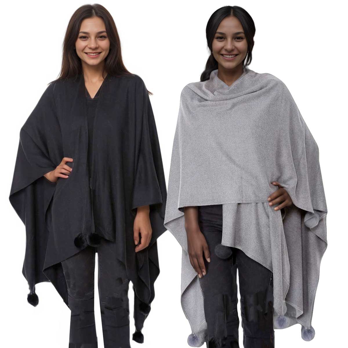 The Magic Scarf Company - Wholesale Cape - Women's - 660 - Cashmere Touch Pom Pom Ruanas1