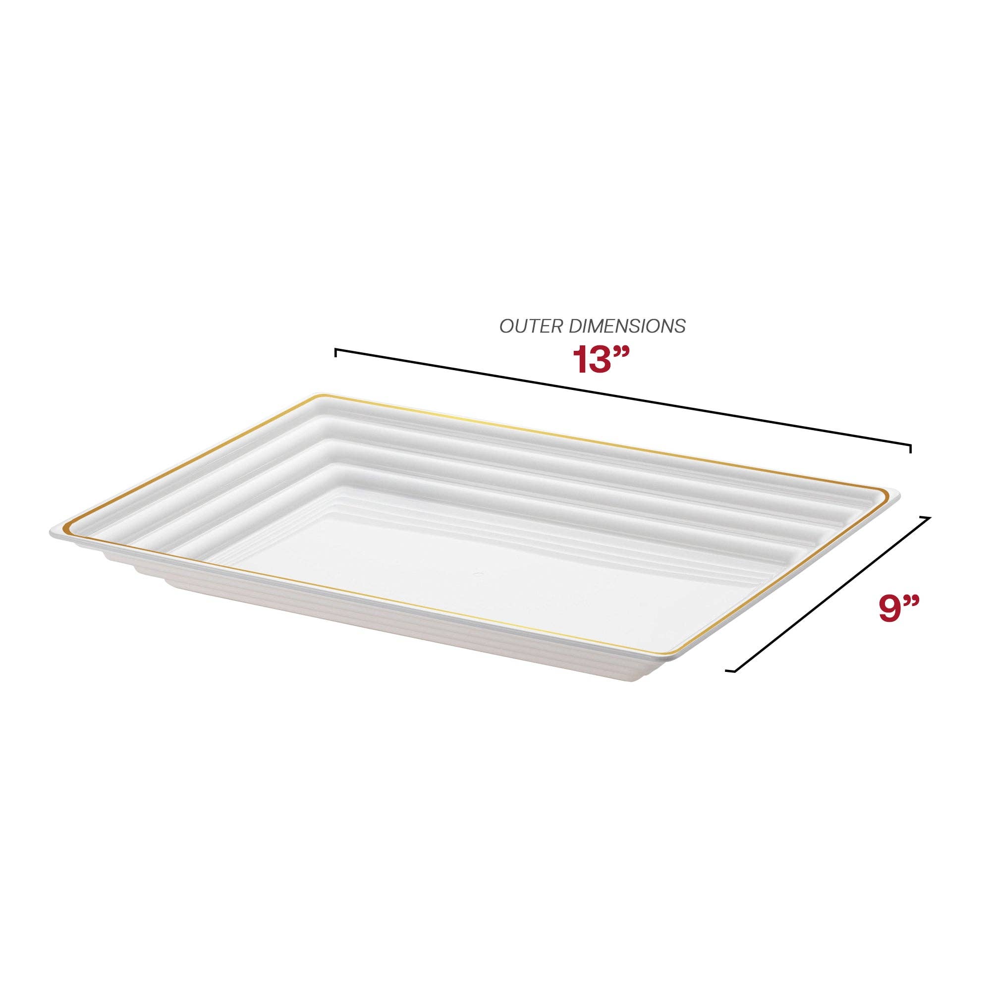 Smarty had a Party - Wholesale Serving Tray - 9" x 13" White/Gold Rim Plastic Serving Trays - 3 pcs2