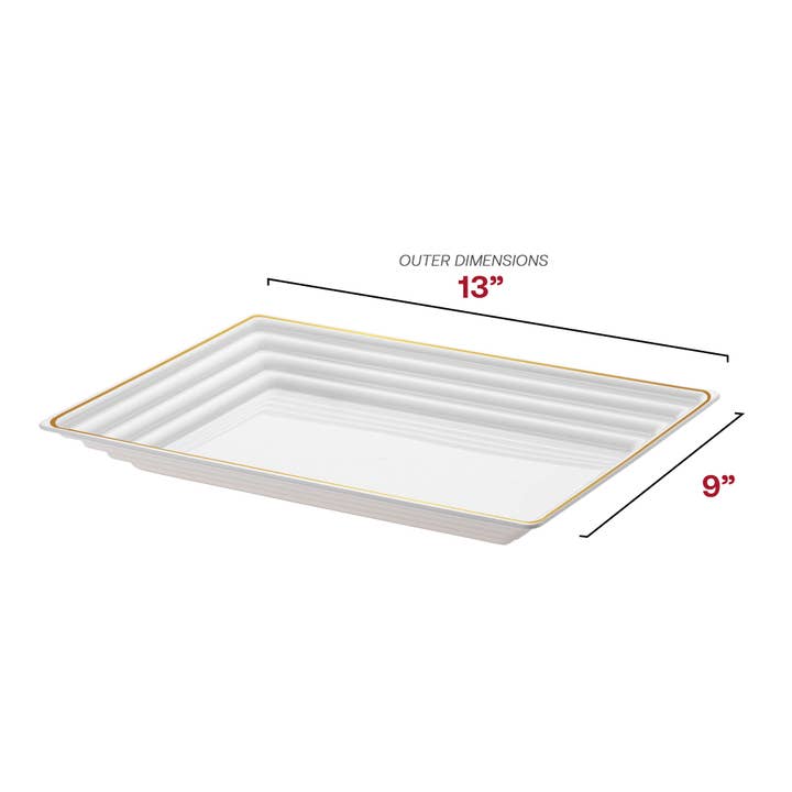 Smarty had a Party - Wholesale Serving Tray - 9" x 13" White/Gold Rim Plastic Serving Trays - 3 pcs2