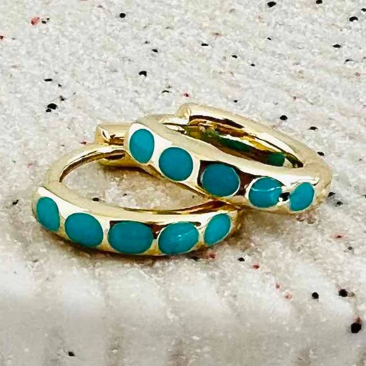 Turquoise Huggie Hoops for wholesale by Hayden B. Jewelry