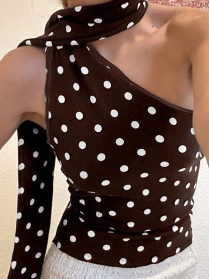 Mccolin - Wholesale Knit Top - Women's - Polka Dot One-Shoulder Top2