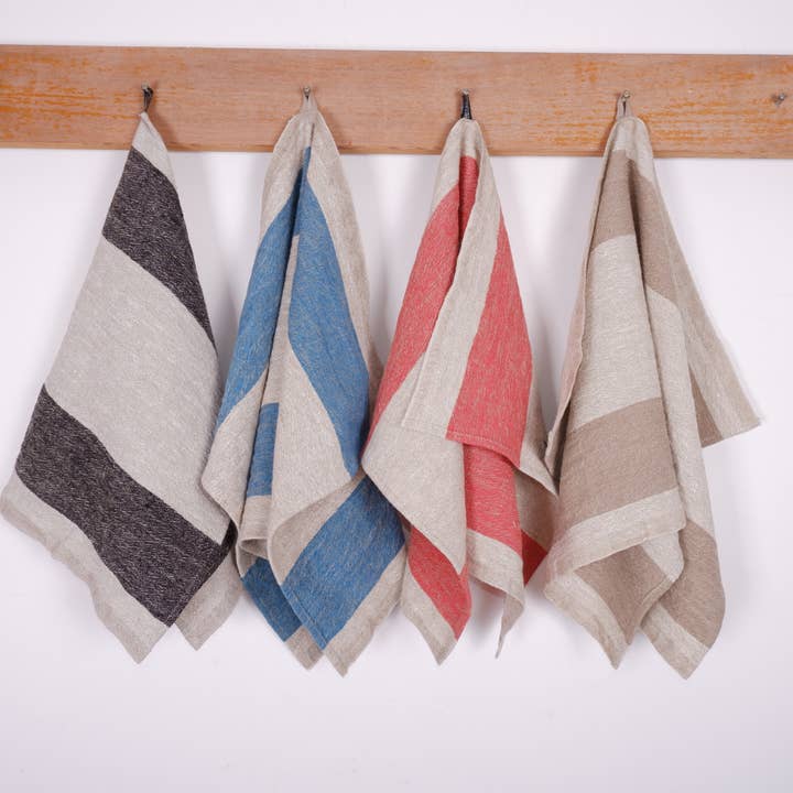 NorraVilla – Toalha de chá por atacado – Pano de Cozinha de Linho Toscana com Listras Pretas4