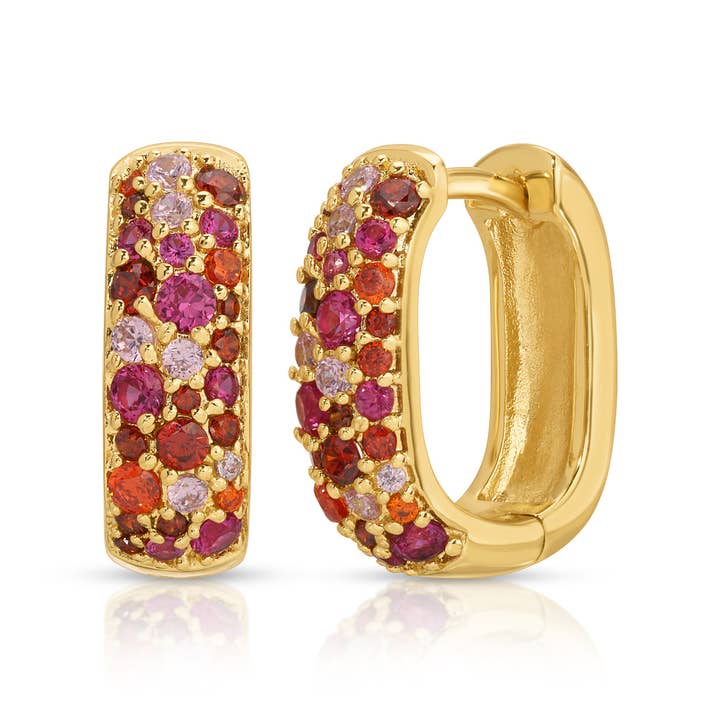 Jūratė Los Angeles - Wholesale Huggie Earrings - Amber Mosaic Pave Chain Link Hoop