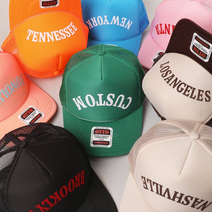 Custom Upside-Down Velvet Logo OTTO Foam Trucker Hat for wholesale by Fashion City