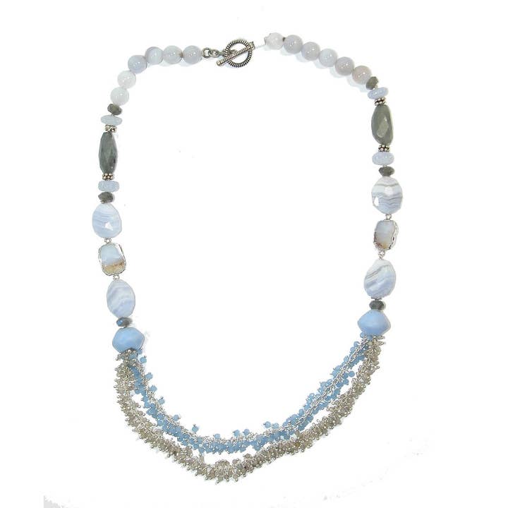 Blue Lace Agate Chalcedony Necklace for wholesale by Amy Kahn Russell