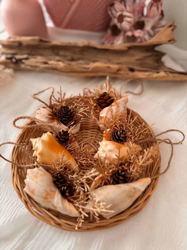Natural Shell Holiday Ornament Set | Gold Pine & Pinecone for wholesale by Salty Sea Company