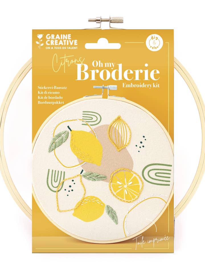 LEMON PARTIAL EMBROIDERY KIT Ø20 CM for wholesale by Graine Créative