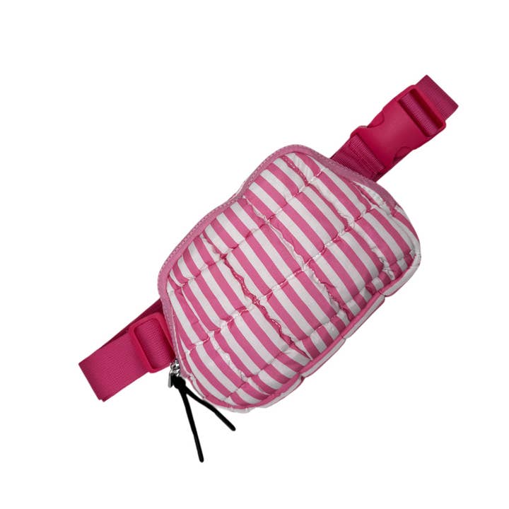 GZ-1511 Striped Puffer Quilted Belt Bag PInk/White for wholesale by Girlie Girl Originals