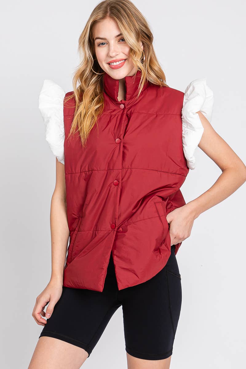 Sewn and Seen - Wholesale Outerwear Vest - Women's - PUFF SNAP BUTTON COLORBLOCK HIGH NECK VEST8