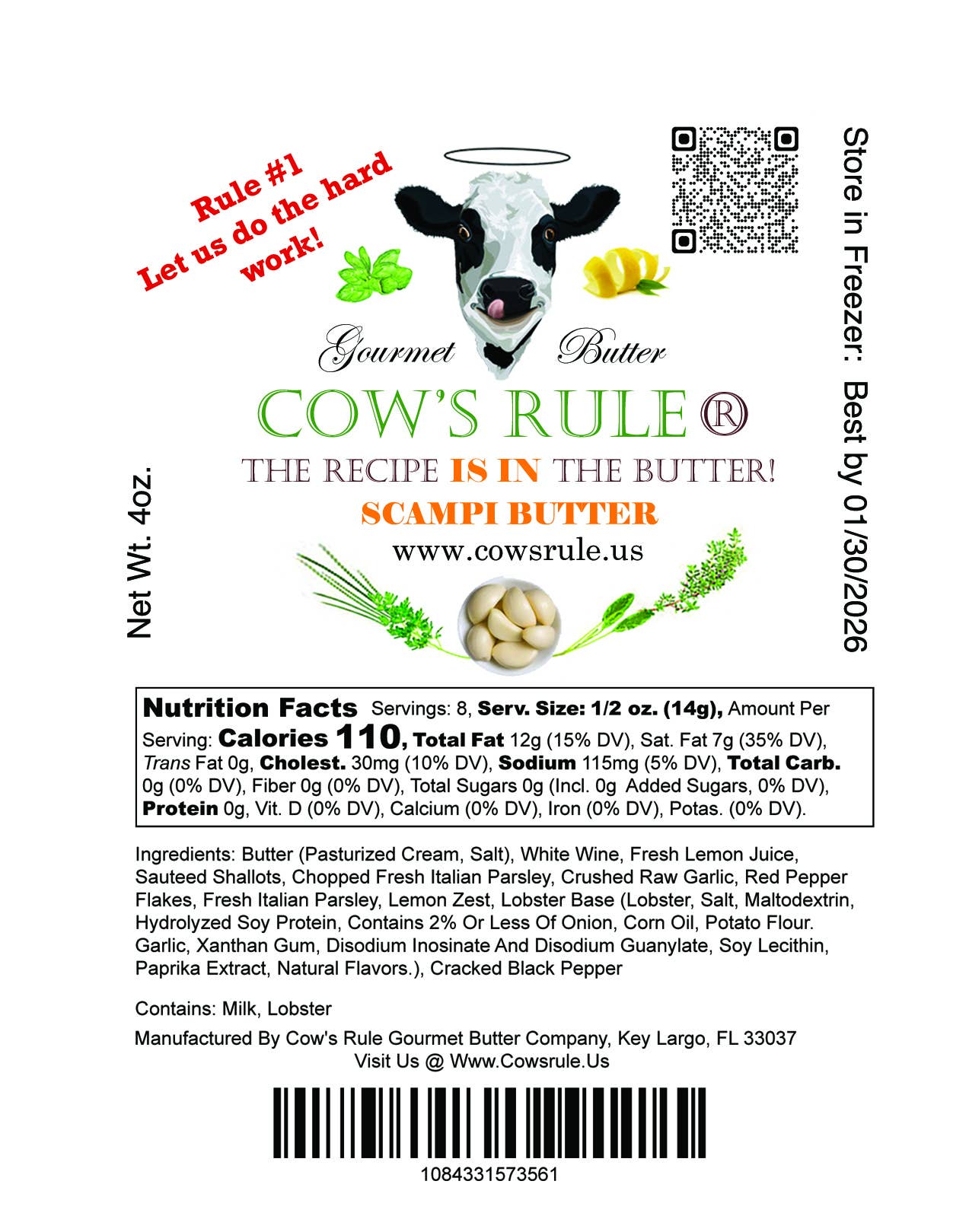 Cow's Rule Gourmet Butter Company - Wholesale Butter - Scampi Compound Butter 4oz.2