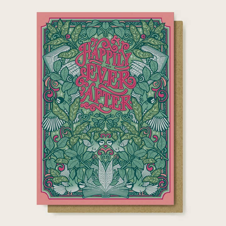 flight & fancy - Wholesale Wedding Card - Happily Ever After Card. Pink & Green Wedding Card