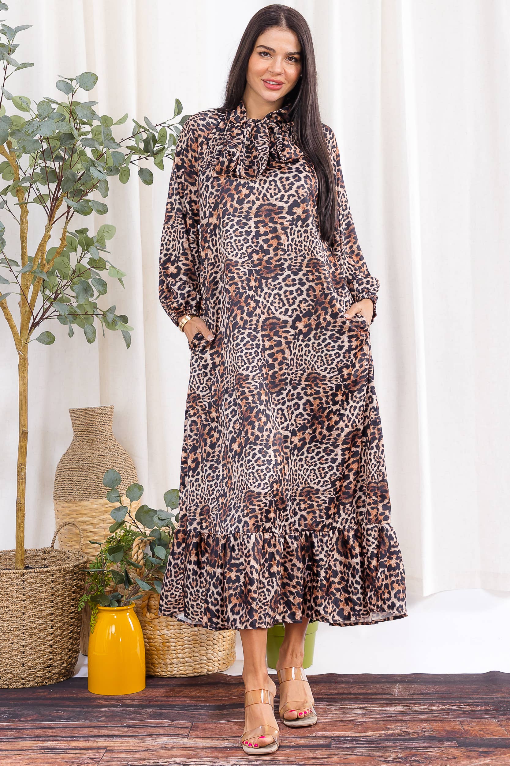 H&H Fashion Inc. – wholesale Klänning - Dam – H006X-P Plus Size Mönstrad Maxiklänning med Rosett1