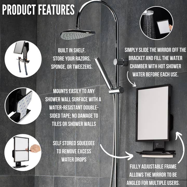 ToiletTree Products - Wholesale Bathroom Mirror - Deluxe Fogless Shower Mirror with Shelf and Squeegee3