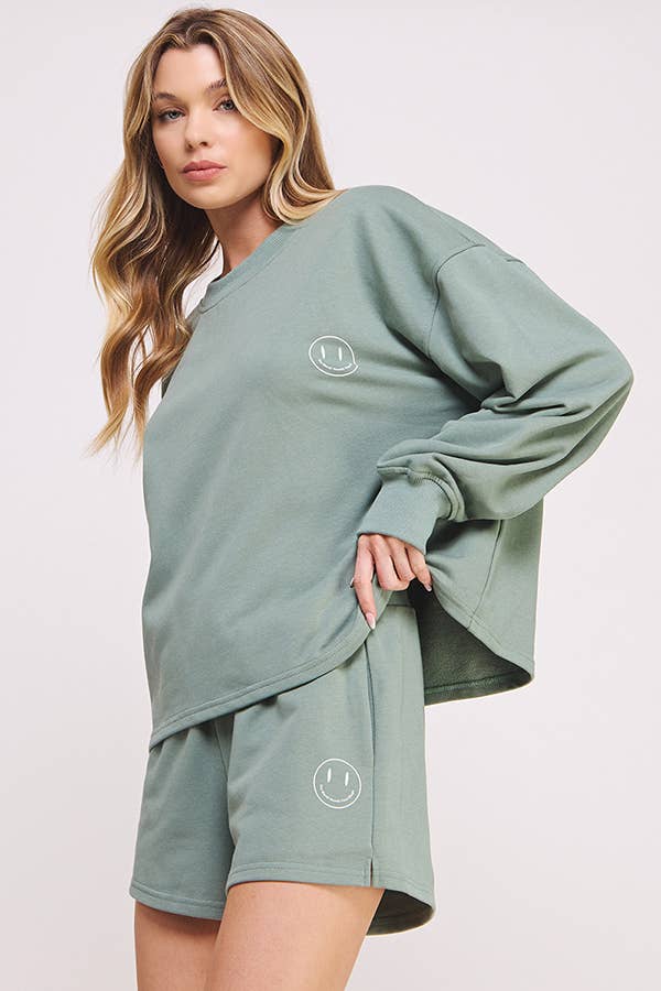 JADE BY JANE - Vendita all'ingrosso Felpa - Donna - FELPA A MANICHE LUNGHE CON GRAFICA HAPPY FACE2