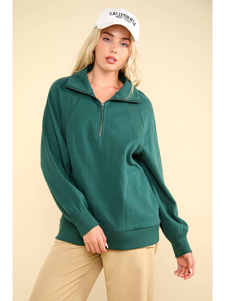 VERY J - Wholesale Sweatshirt - Women's - NT11849-Oversized Sweatshirt Henley Knit Top