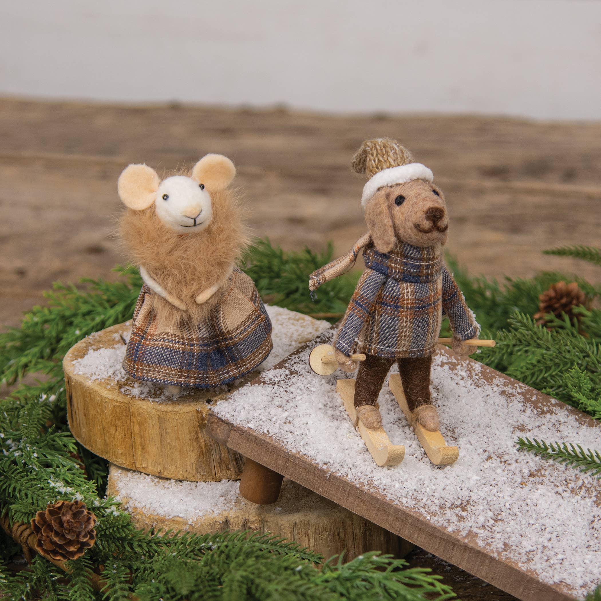 Bright Ideas - Wholesale Ornament - Ski Chalet Mouse Felted Ornament2