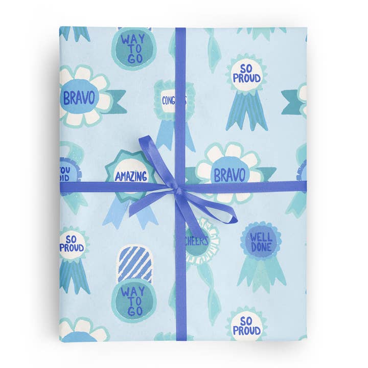 Vivie and Ash - Wholesale Wrapping paper roll - Congratulations Ribbons Blues Wrapping Paper Roll1