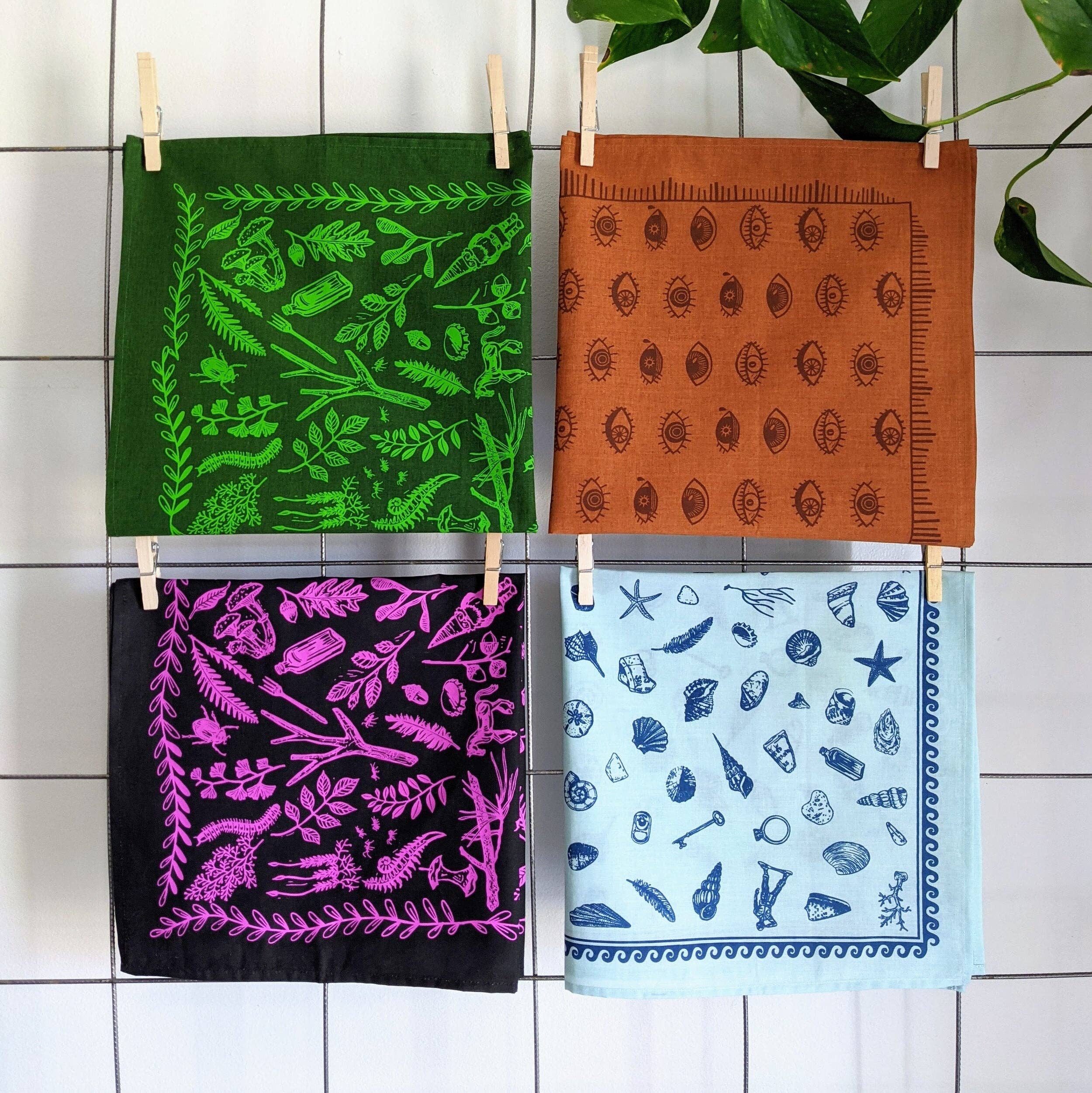 ilikesara | art + goods - Wholesale Bandana - Unisex - bandana | eyeball - orange & brown folky blockprint eye scarf neckerchief7