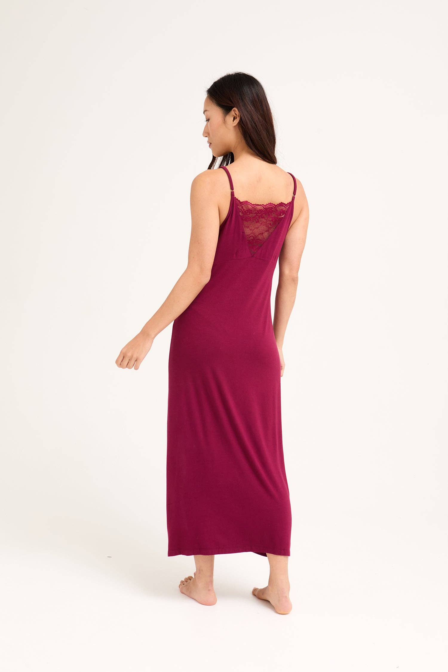 Bamboo Lace Midaxi Chemise in Bordeaux for wholesale on Faire2