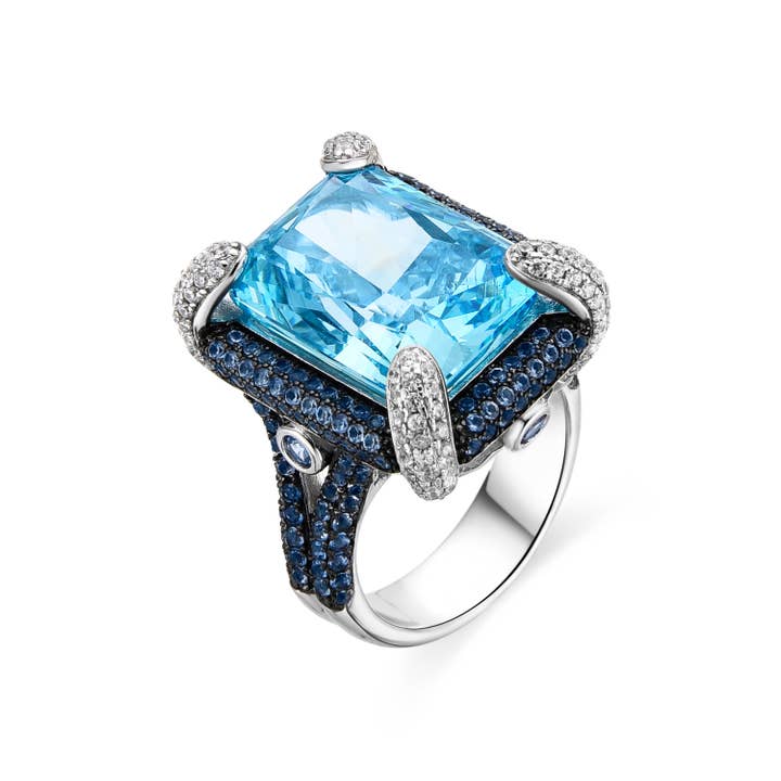 Anillo Luxenter de Plata de Ley 925 y Circonita Aguamarina acabado rodio - Liwi for wholesale by Luxenter