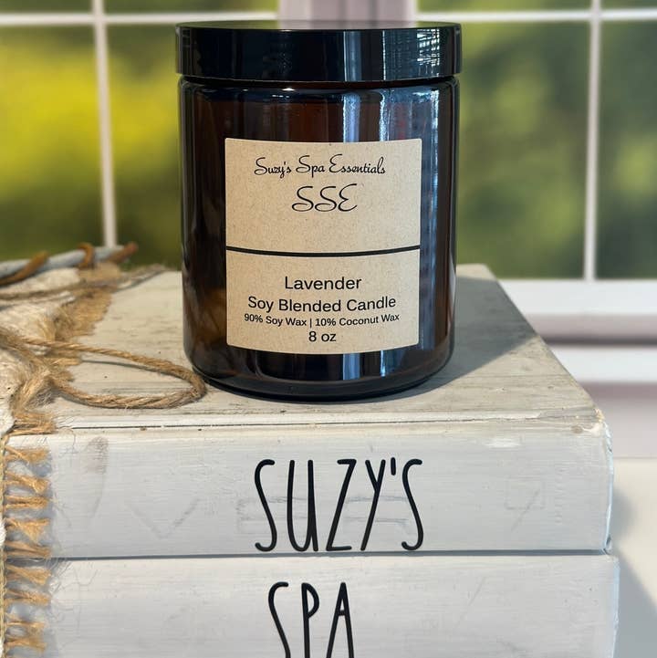Suzy Spa Essentials - Wholesale Jar/Filled Candle - Lavender Soy Blend Candle - 8 oz Amber Jar9