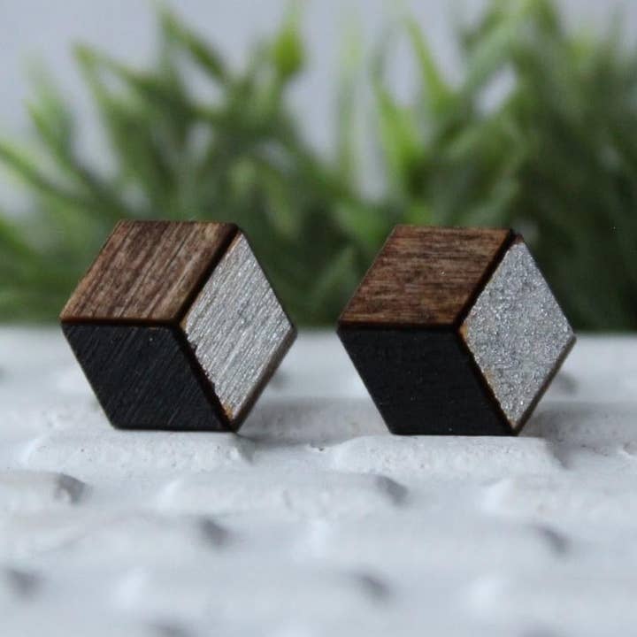 Pendientes de madera negra/plata para venta al por mayor de Fiddle & Fox
