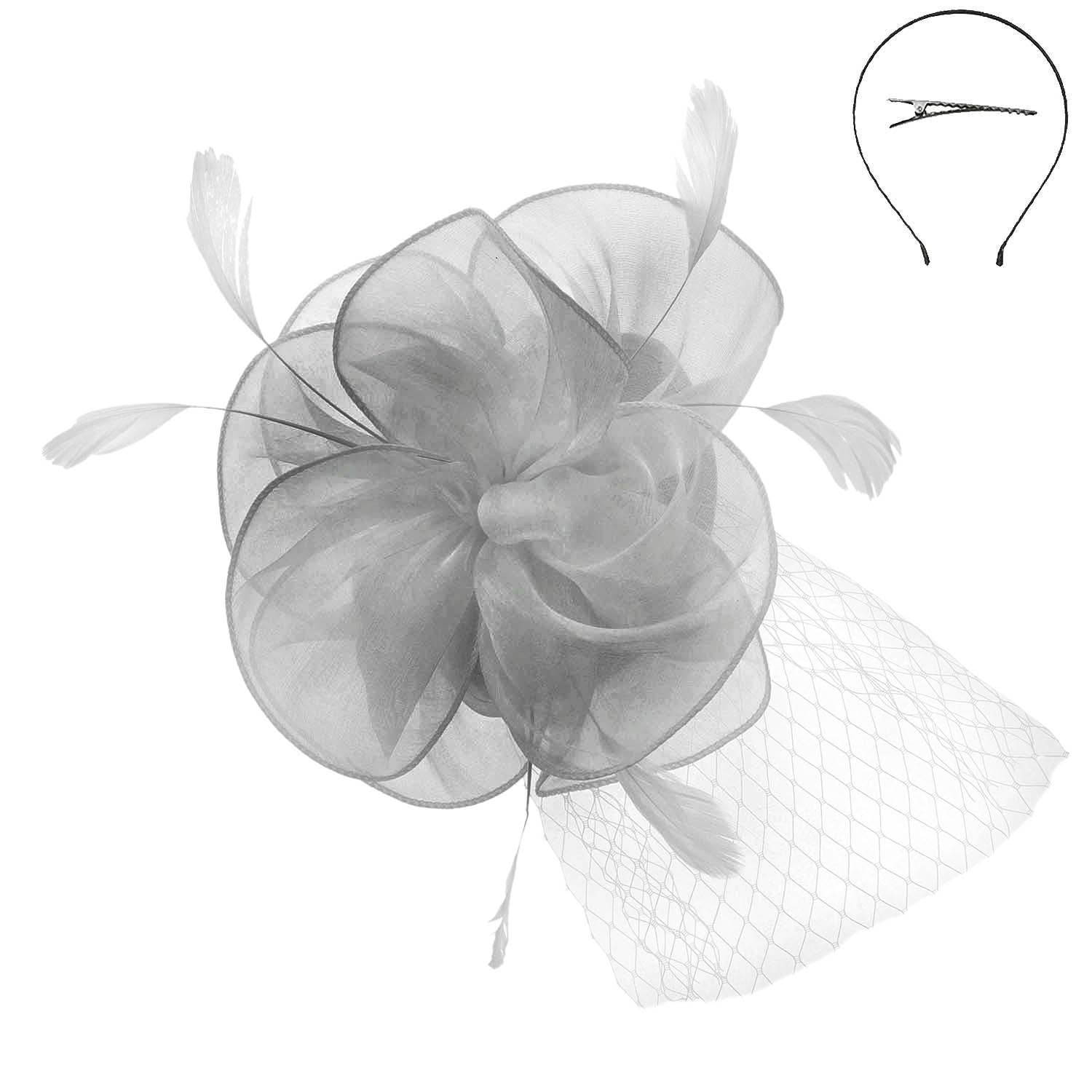 SP Sophia Collection - Wholesale Fascinator Hat - Women's - Baby Feathers & Flower w/ Netted Mesh Fascinator w/ Headband1