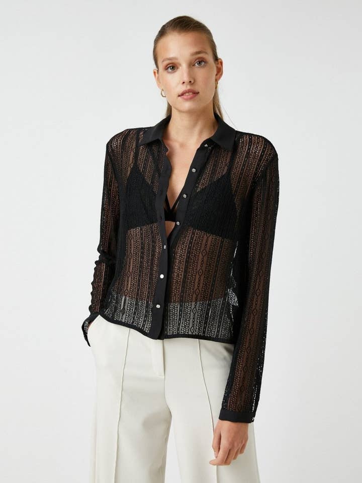 Lace Long Sleeve Top in Black for wholesale by Usolo Outfitters