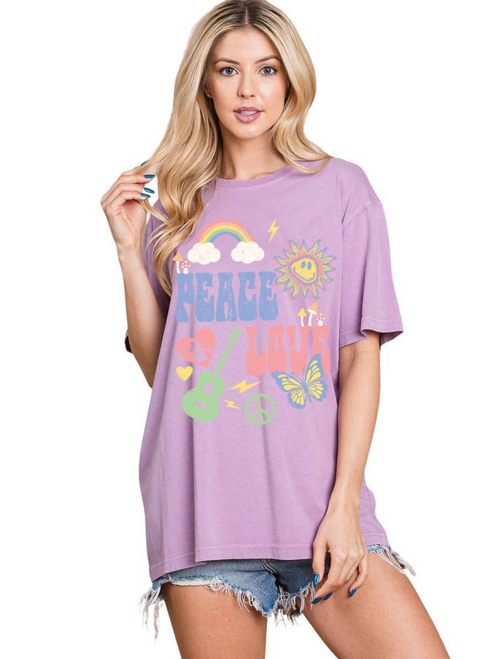Zutter - Wholesale Screen Printed T-Shirt - Women's - Peace & Love Vintage Graphic S/S Premium Washed Tee