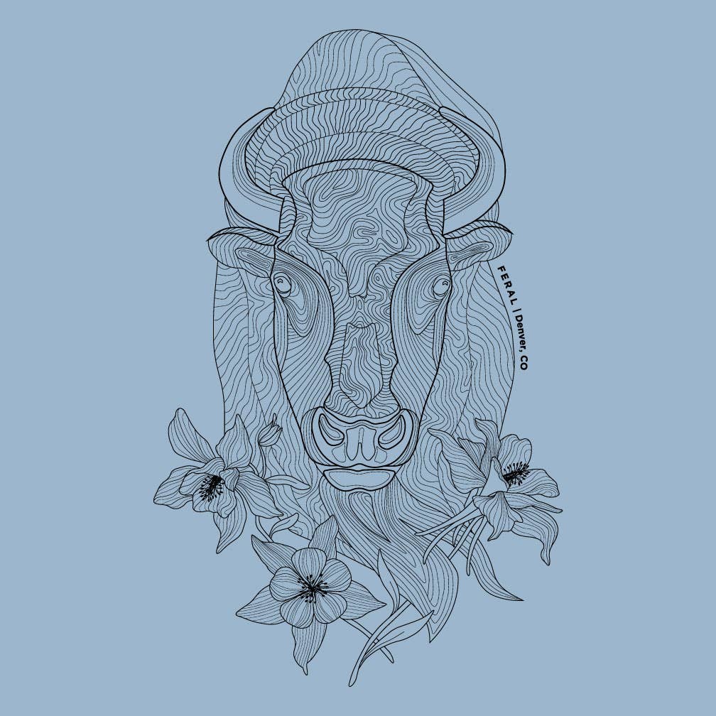 FERAL - Wholesale Screen Printed T-Shirt - Unisex - Bison and Columbine Tee3