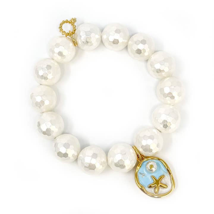 Faceted White Mother of Pearl with Ocean Blue for wholesale by PowerBeads by jen