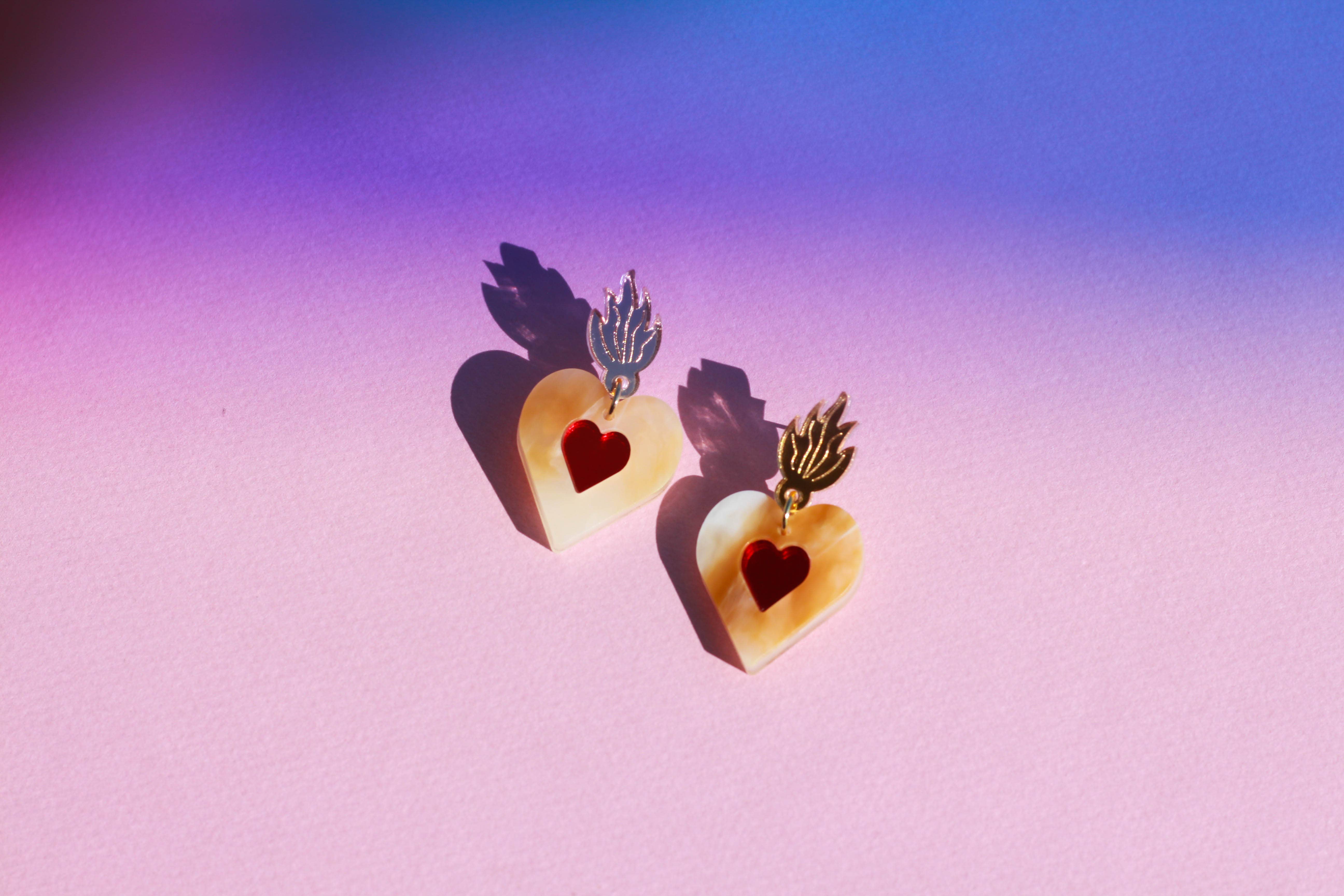 LUNA & SAYA - Wholesale Dangle Earrings - Mini Sacred Heart Dangles | Acrylic Statement Earrings1