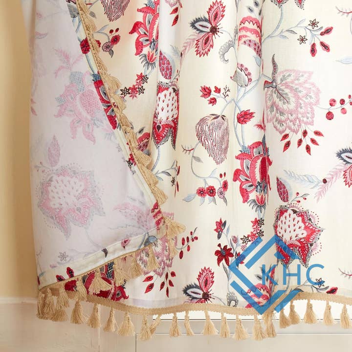 KHC - Vendita all'ingrosso Tende - Tenda floreale rosa indiana fatta a mano 100% cotone