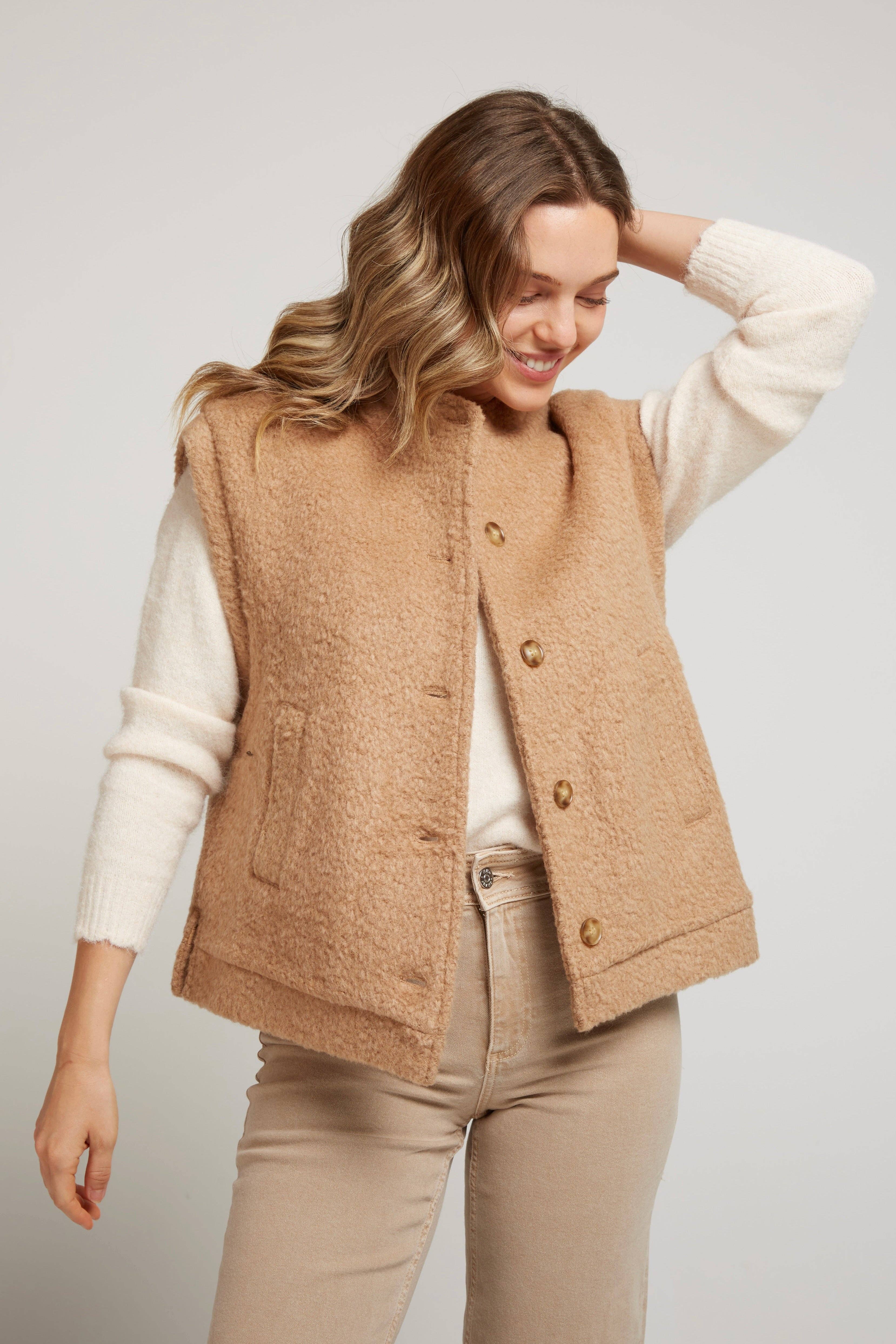 Andy & Lucy – Cardigan - Mulher por atacado – GANDALF - Colete sem mangas em lã bouclé8