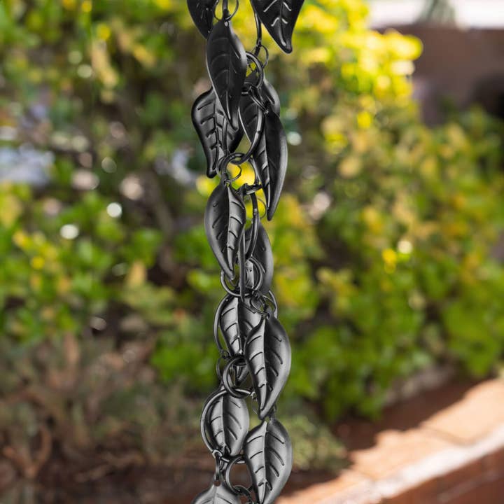 Aluminum Cascading Leaves Rain Chain Replacement Downspout for Gutters, Matte Black for wholesale by Monarch Abode