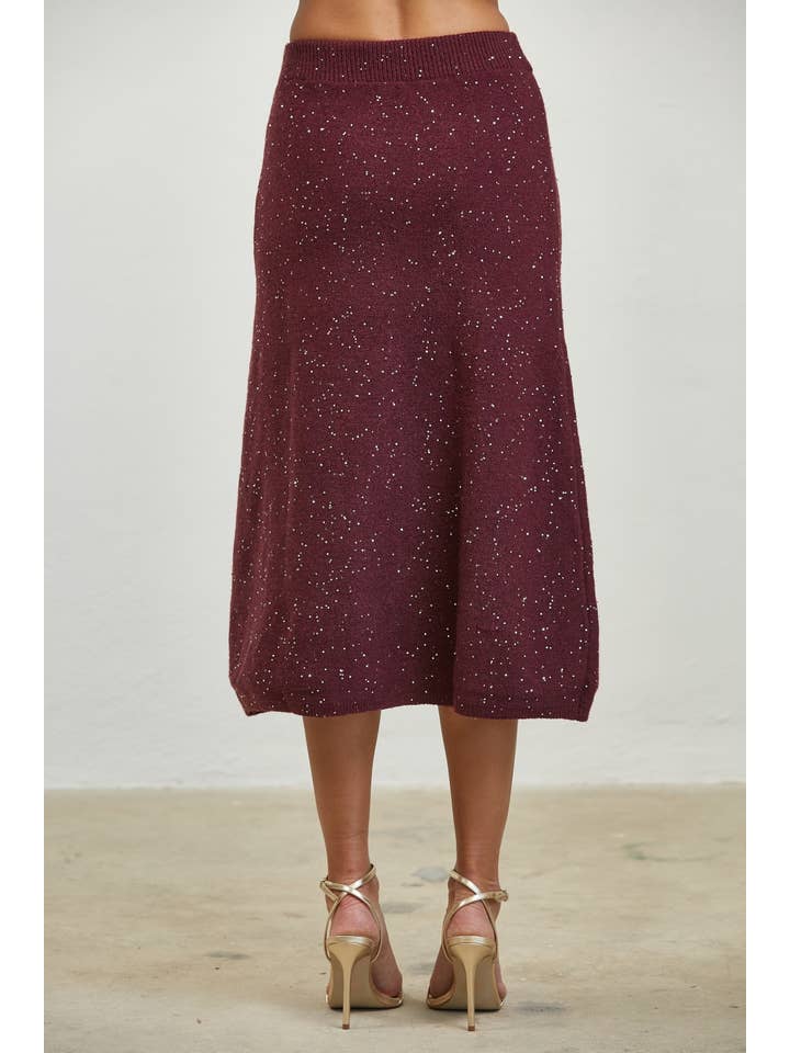 Edit by Nine - Wholesale Skirt - Women's - Sequin Mixed Flare Sweater Midi Skirt2