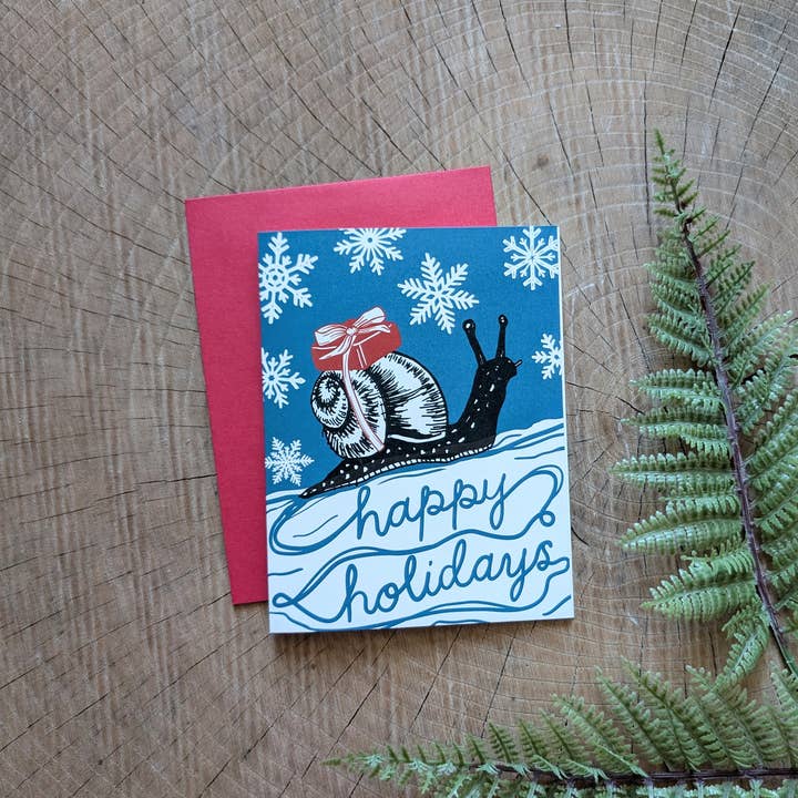 greeting card | happy holidays snail for wholesale by ilikesara | art + goods