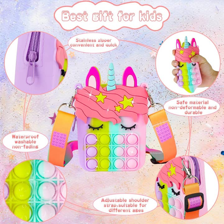 JSBlueRidge Toys - Vente Sac à bandoulière – enfant - Sacoche Fidget Pop it Licorne pour Fille en Gros