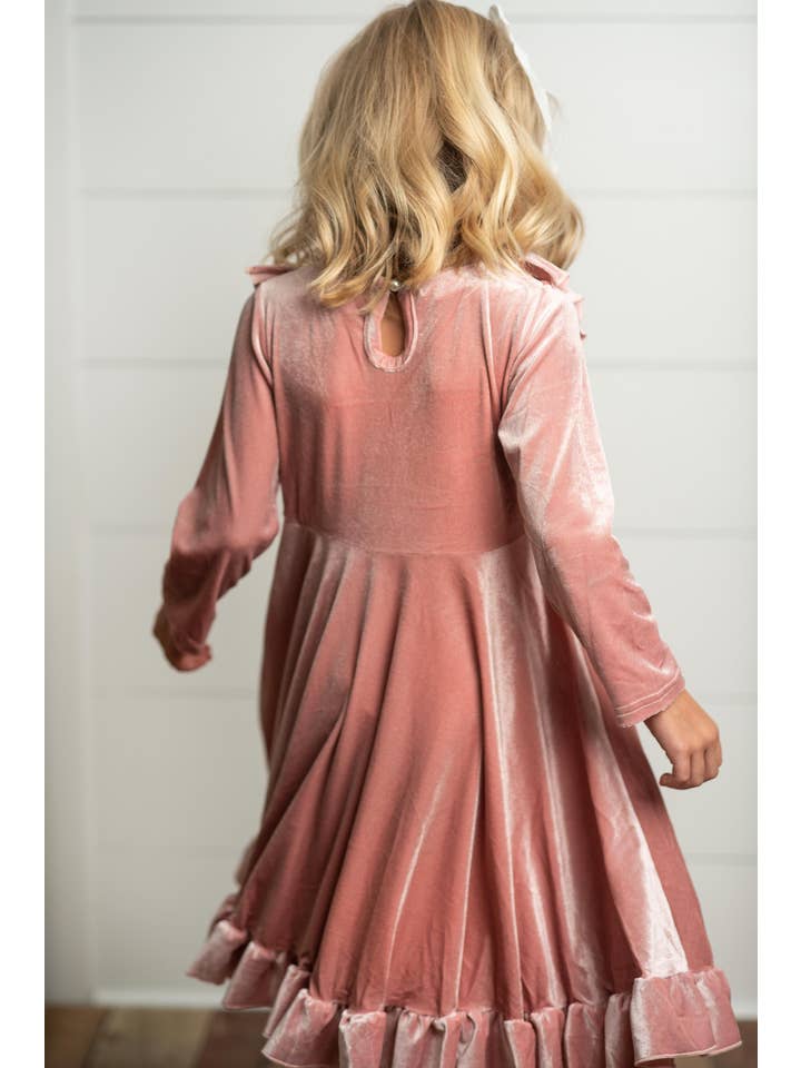 Adorable Sweetness - Wholesale Dress - Kids - Kids Pink Velvet Ruffle Fancy Winter Christmas Holiday Dress