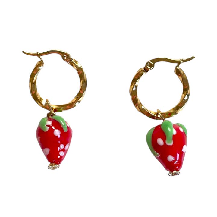 FRESITAS ON 18K GOLD PLATED HOOPS for wholesale by Holy Recycle