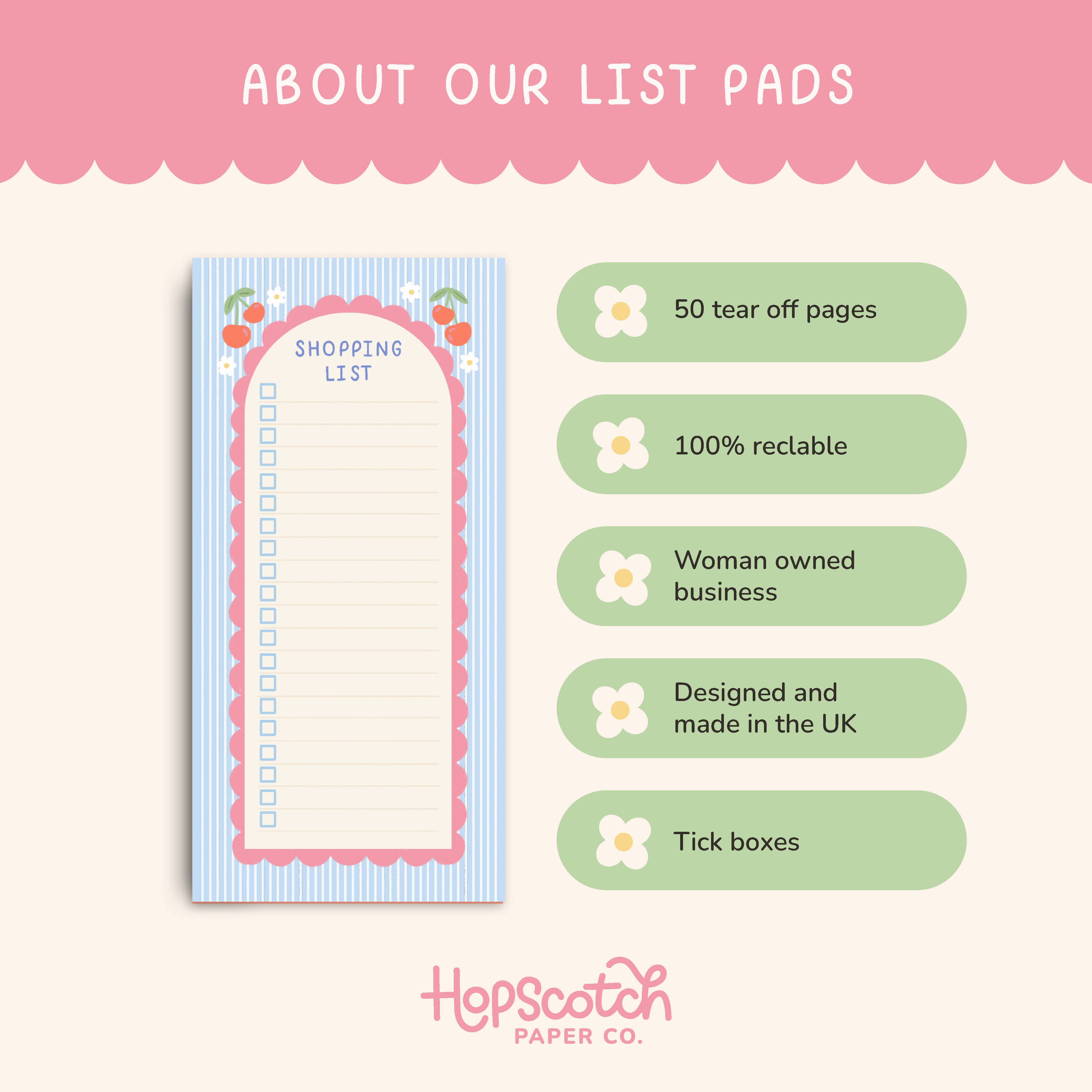 Hopscotch Paper Co. - Wholesale Notepad - Cute Cherry Shopping List Pad – 50 Pages for Easy Grocery & Task Lists6