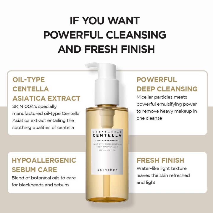Glowiss - Wholesale Facial Cleanser - SKIN1004 Madagascar Centella Light Cleansing Oil 6.76 fl.oz, 200ml