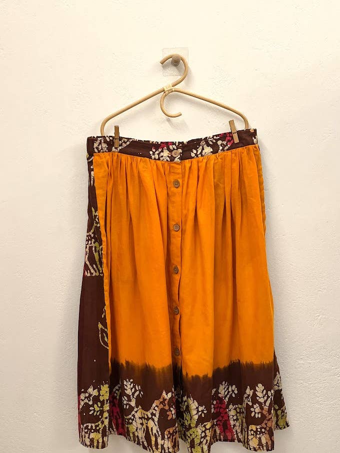 Orange & Brown Batik-inspired Button Midi Skirt - XXL for wholesale by Swahlee