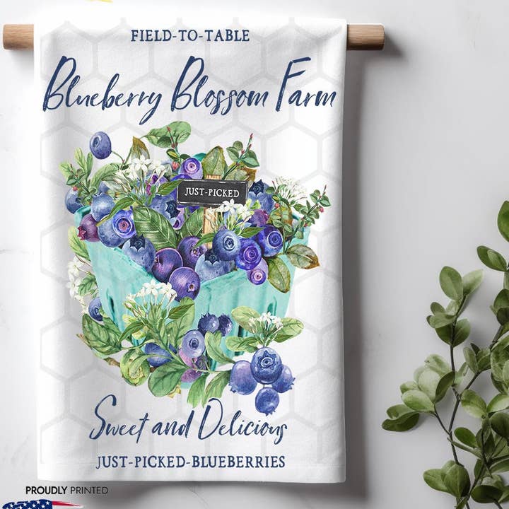 Blueberry Blosson Fruit Farm Modern Kitchen Dish Towel for wholesale by ADDLE iNK