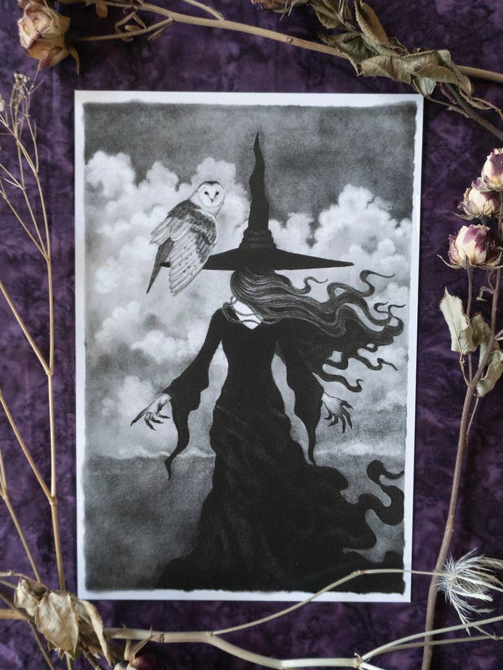 The Witch and Her Familiar- art print and other Purchase Wholesale witch cloak. Free Returns & Net 60 Terms on Faire trending on Faire.