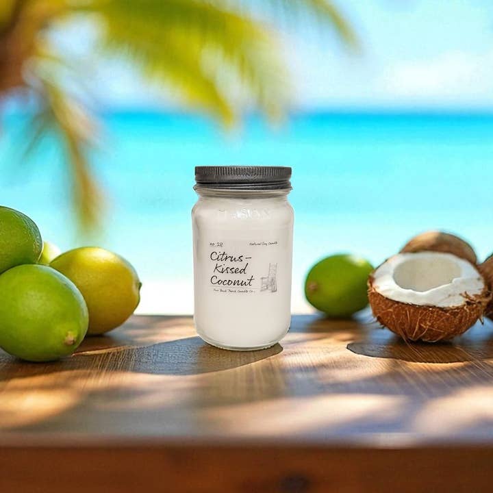 Citrus-Kissed Coconut Soy Candle for wholesale by Our Back Porch Candle Co