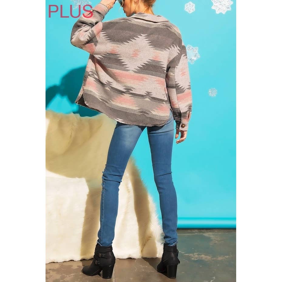 Coloring You – Engroshandel Skjortejakke/shacket – til kvinder – TRIBAL AZTEC MØNSTER KNAP NED SHACKET11